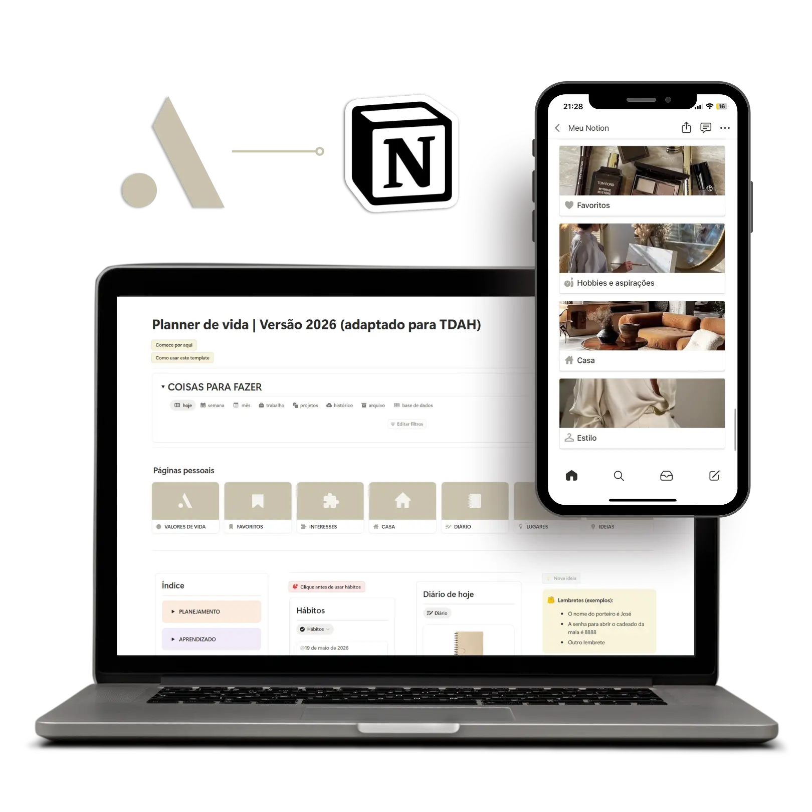 Planner Digital Ponto A aberto em notebook e celular